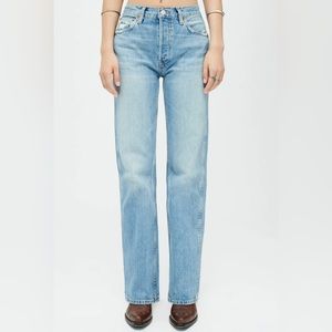 Re/Done High Rise Loose Denim Jean in Worn Blue Distressed